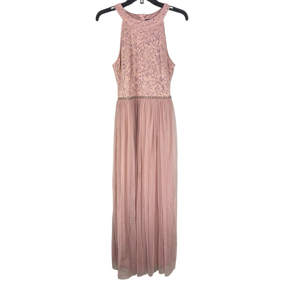 Womens Tulle Long Gown Dress Sleeveless S Embellished Halter Coral Prom Formal